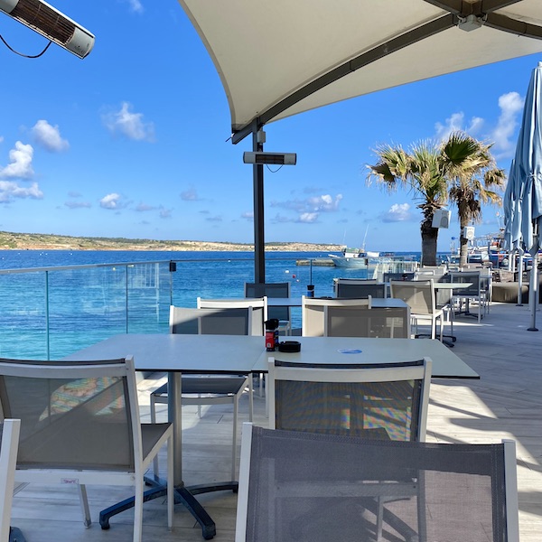 Waterfront terrace at Blu Beach Club in Mellieha in Malta