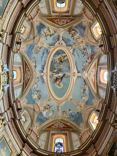 Painted scene on ceiling of the Carmelite Church in Mdina Malta