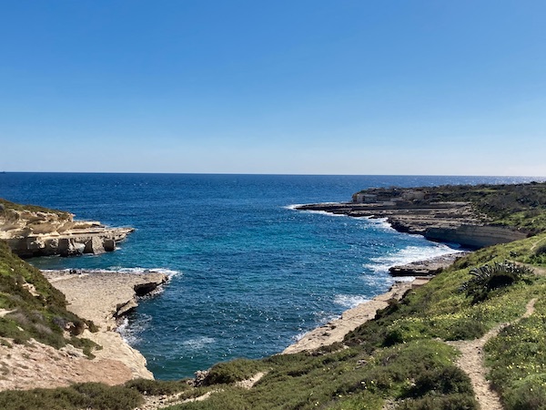 Limestone beach at Il-Kalanka Bay in Marsaxlokk Malta