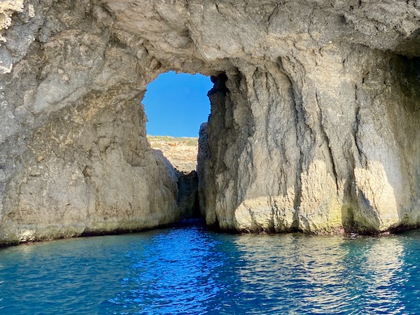 Sea cave window on Comino Island in Malta