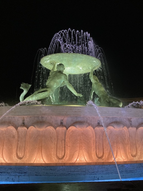 Triton fountain at night in Valletta Malta